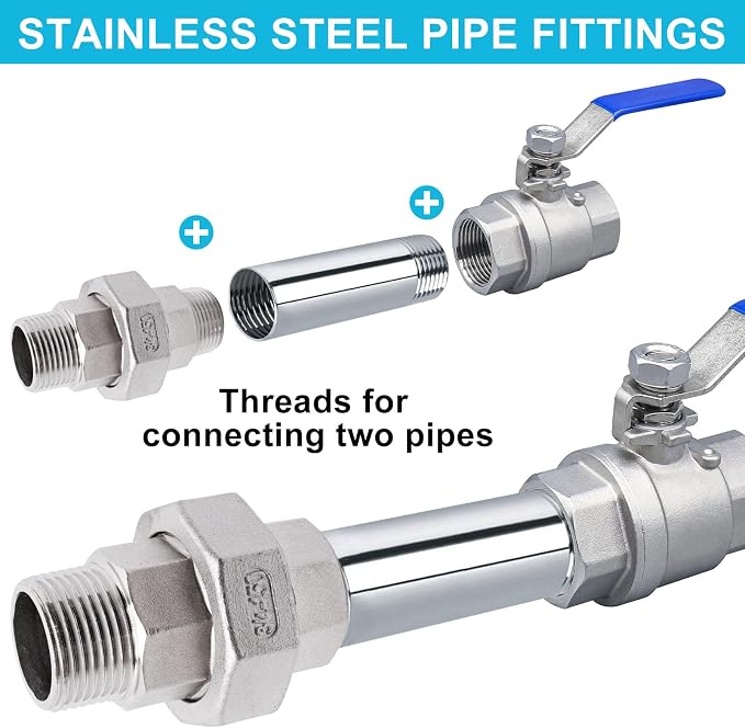 2PCS Cast Pipe Fittings Union, 3/4" NPT Male x 3/4" NPT Male 304 Stainless - Image 6