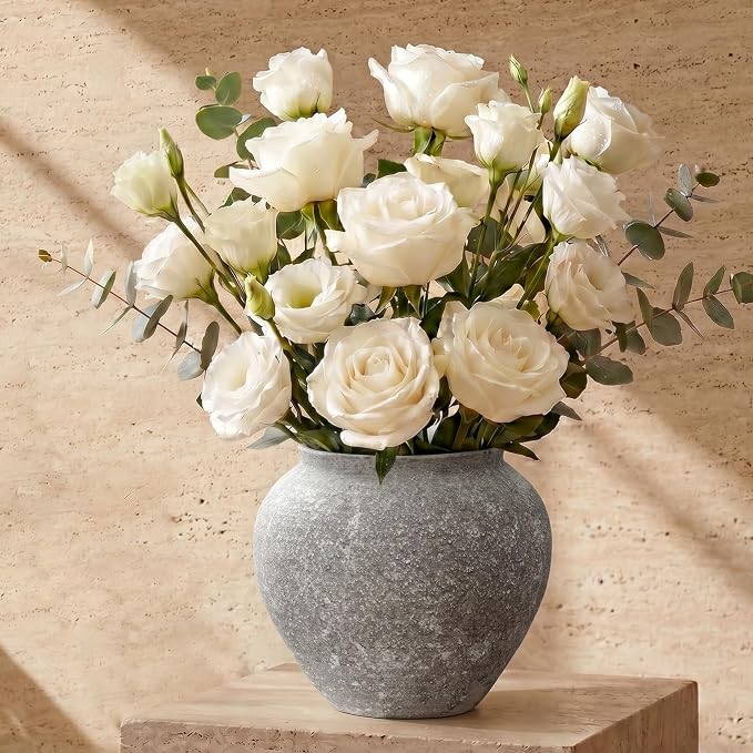 Textured Speckled Ceramic Vase, 6.7” Wabi-Sabi Stone Finish Flower Vase - Image 2