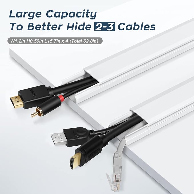 62.8in Beige Cord Hider for TV on Wall, Paintable Cord Cover Wall Kit | Wire - Image 4