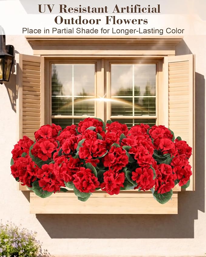 Artificial Flowers for Outdoors – 6 Bundles of UV-Resistant Artificial Geraniums - Image 3