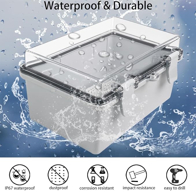 Junction Box, Hinged Grey Clear Cover IP67 Waterproof ABS Project Box - Image 2