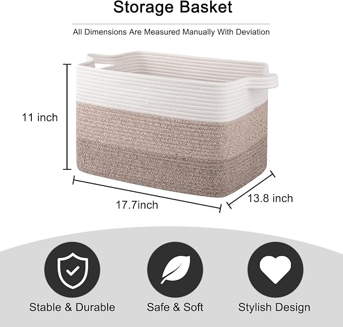 OIAHOMY Woven Blanket Basket Laundry Basket Dog Toy Basket Gradient Brown | - Image 3