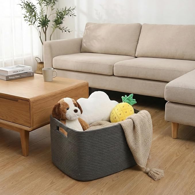 JMvicyroam 65L Large Woven Cotton Rope Blanket Basket, Freestanding - Image 2