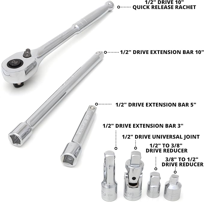 Neiko 02479A 1/2 Inch-Drive Colored Mechanics Tool Ratchet, Socket Set - Image 4