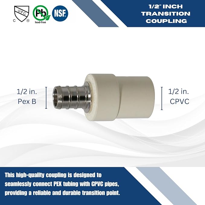 5 Pack XFITTING 1/2" Pex CPVC Adapter, 1/2" Pex CPVC Coupling - Image 4