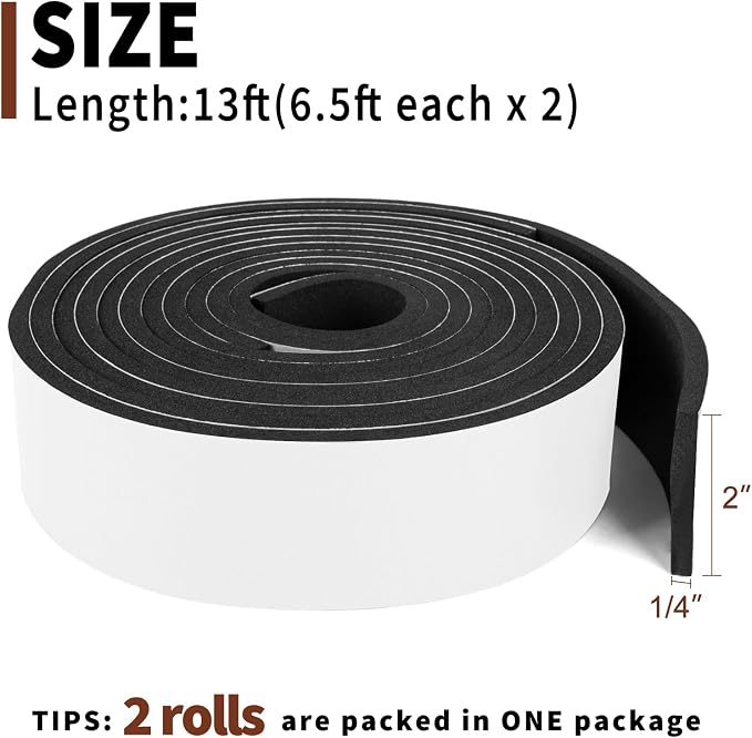 Yotache Foam Rubber Seal Strip Tape 2" x1/4", 2 Roll Total 13 Ft | Foam - Image 4