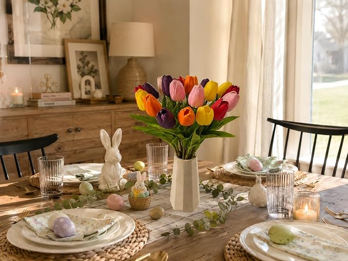 Mandy's 20pcs Artificial Multicolor Tulips | 13.5 Inch Lifelike PU Tulips Faux - Image 7