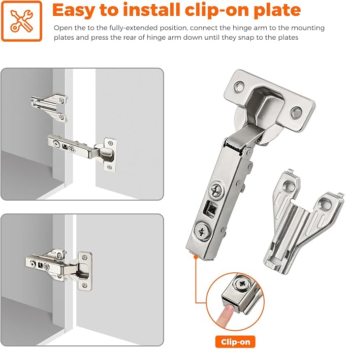 105 Degree Concealed Kitchen Cabinet Hinges, Full Overlay, 30 Packs | Soft - Image 7