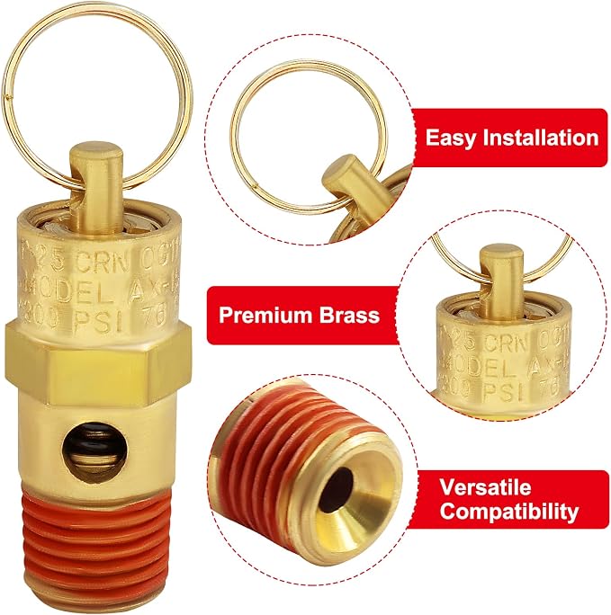 1/4 Inch NPT 200 PSI Brass Air Pressure Relief Safety Valve | Heavy Duty Brass - Image 3
