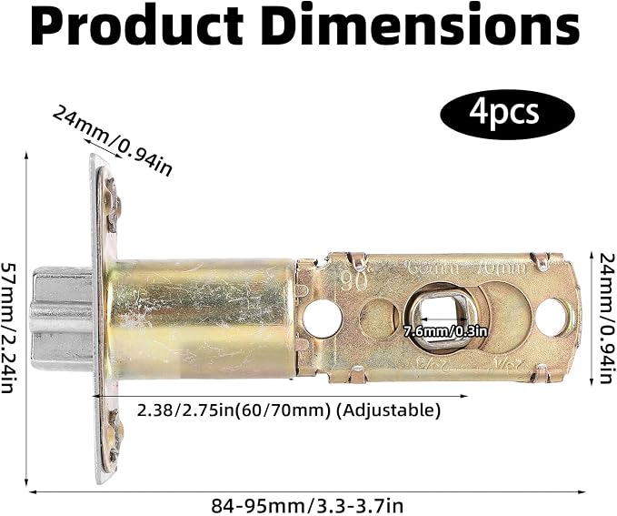 4pcs Adjustable Deadbolt Latch 60/70mm, Zinc Alloy Universal Replacement - Image 2