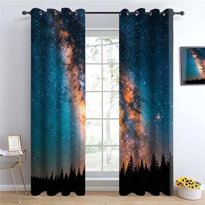 Galaxy Forest Curtain, Forest Silhouette Curtains - Image 2
