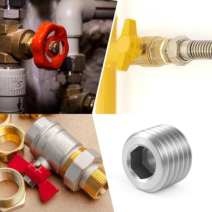 5 PCS 3/8" NPT Male Pipe Plug Stainless Steel Pipe Plug Fitting Set Hex Counter - Image 5