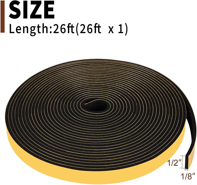 Yotache Foam Weather Stripping Seal Tape 1/2" W X 1/8" T, 26 Ft | - Image 2