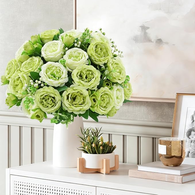 4 Packs Peonies Artificial Flowers, Mixed Green Silk Artificial Peonies | Fake - Image 8