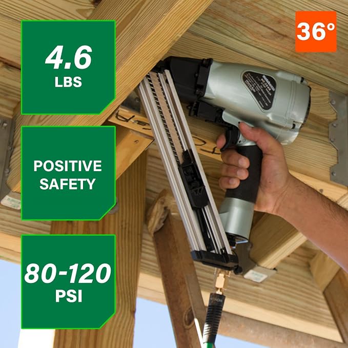 Metabo HPT Pneumatic Strip Nailer, 36° Metal Connector Tool, NR38AK | Fastens - Image 2