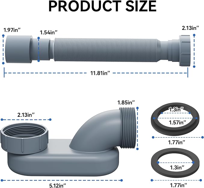 Flexible Freestanding Tub Drain Kit, Low Profile Flat P Trap - Image 8