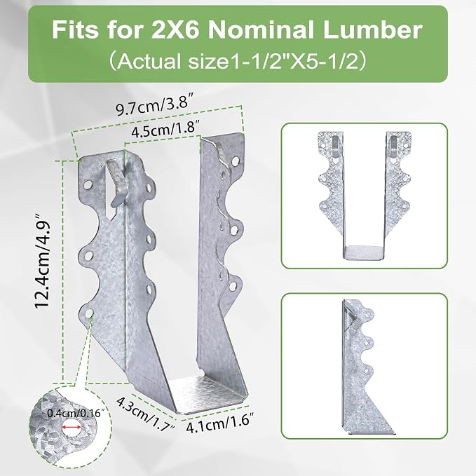 55 PCS 2x6 Steel Joist Hangers, 20 Gauge Galvanized Brackets - Image 3