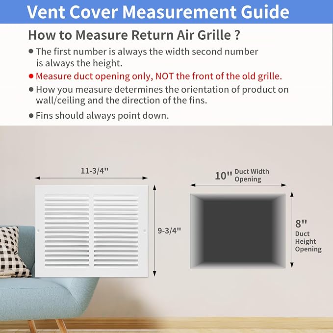 Howeall 10"W x 8"H Steel Return Air Grille, Air Return Vent Cover - Image 5
