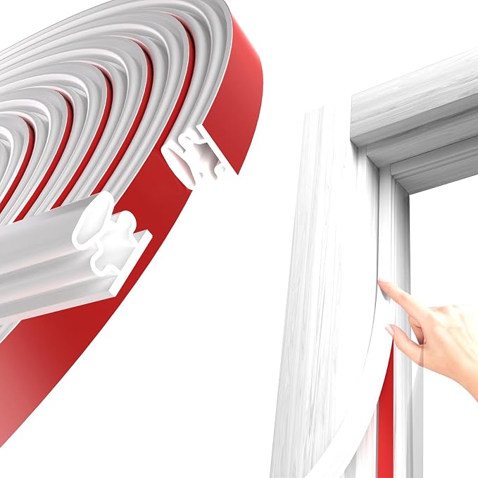 White D-Shape Weather Stripping 20Ft | Self-Adhesive Rubber Seal Strip by JSIWOTH