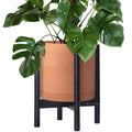 D'vine Dev Terracotta Pot with Ebony Wood Stand, 12 in, 55-B-H-5 | Mid-Century by DvineDevPlanterPotsandStand