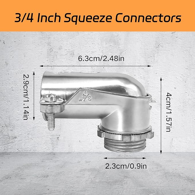 6 PCS 90° Squeeze Connectors AC/MC/Flex Metal Conduit Fitting 3/4 Inch - Image 2