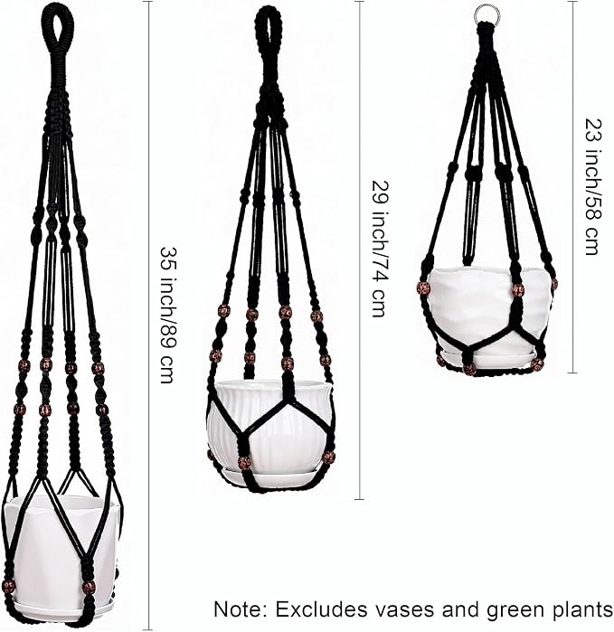 YIBOT Black Macrame Plant Hanger Indoor Hanging Planter Basket | Hanging Plant - Image 3