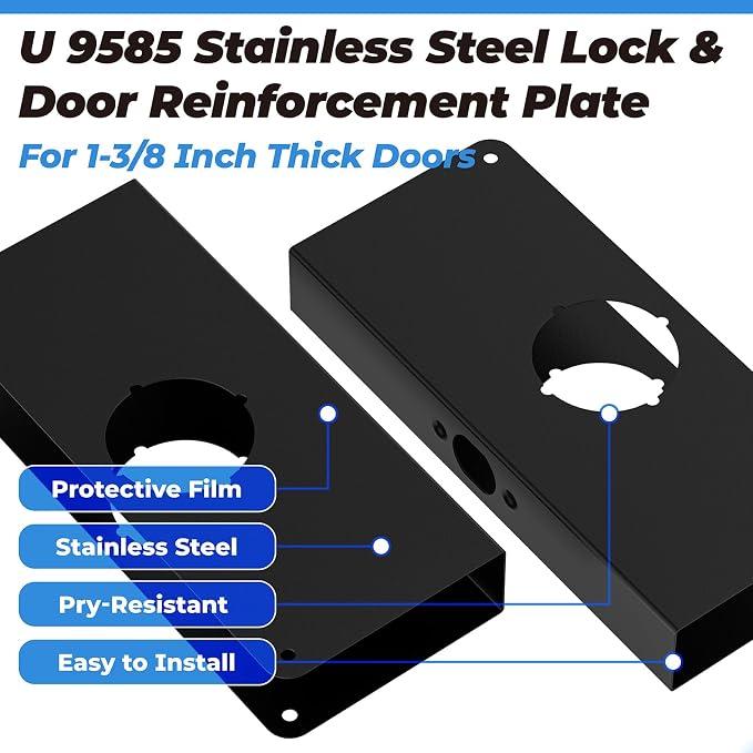 Black U 9585 Stainless Steel Lock and Door Reinforcement Plate - Image 5