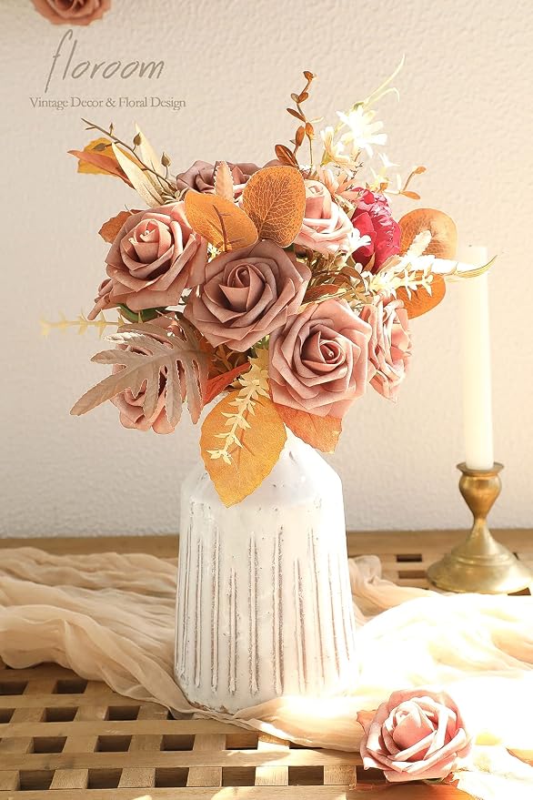Artificial Flowers 25pcs Real Looking Warm Taupe Foam Fake Roses - Image 2