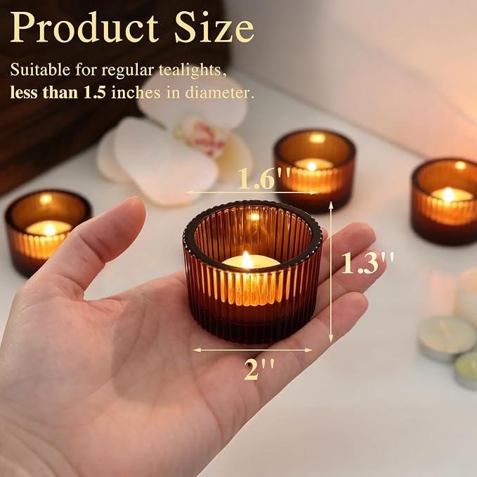 24 Pack Amber Tealight Candle Holders, Glass Votive Candle Holders | Fall - Image 2