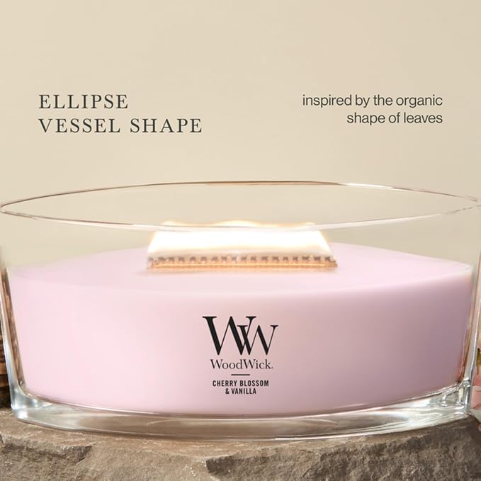 WoodWick Cherry Blossom & Vanilla Scented Ellipse Candle - Image 4
