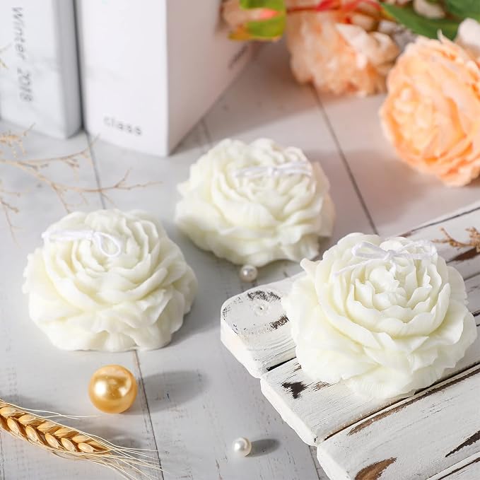 Roowest 3 Pcs Flower Shape Trendy Candles Floral Shaped Aesthetic Candle Soy - Image 3