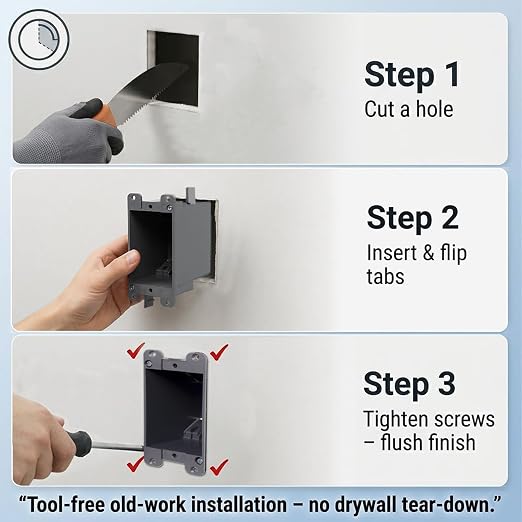 1-Gang Old Work Electrical Outlet Box, Plastic Junction Box - Image 5