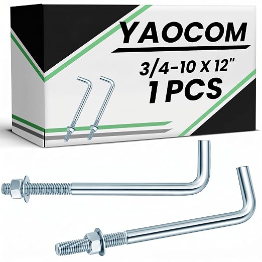 Yaocom 1 Pcs J Bolt Galvanized Anchor Bolts Galvanized Concrete Fastener by Yaocom