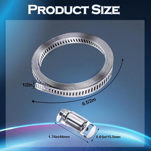 304 Stainless Steel Hose Clamp Assortment Kit, DIY 6.5FT Metal Strap + 4 - Image 2