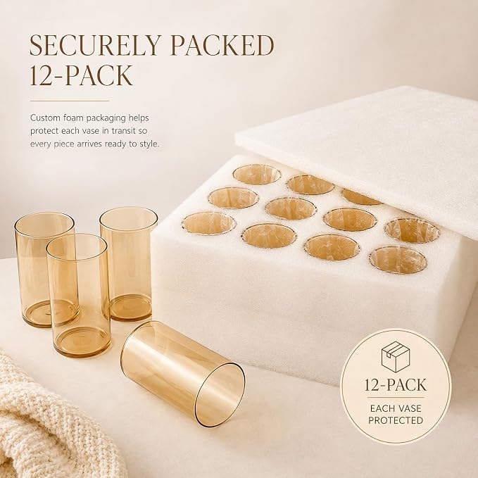 12pcs 6 Inch Gold Amber Glass Cylinder Vases - Image 9