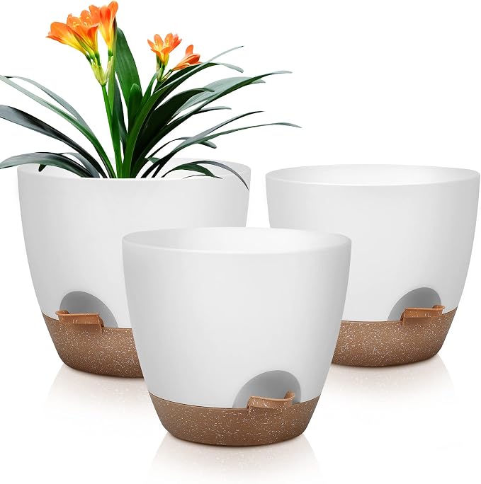 QRRICA Plant Pots 10/9/8 Inch Self Watering Pots, Plastic Flower Pots, Nursery by QRRICA