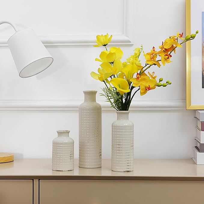 White Ceramic Vase Set of 3, Rustic Vase - Image 7