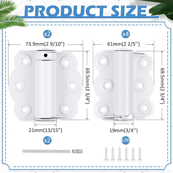 Zonon 6 Pack White Self Closing Screen Door Hinge 2 3/4" Heavy Duty Steel - Image 2
