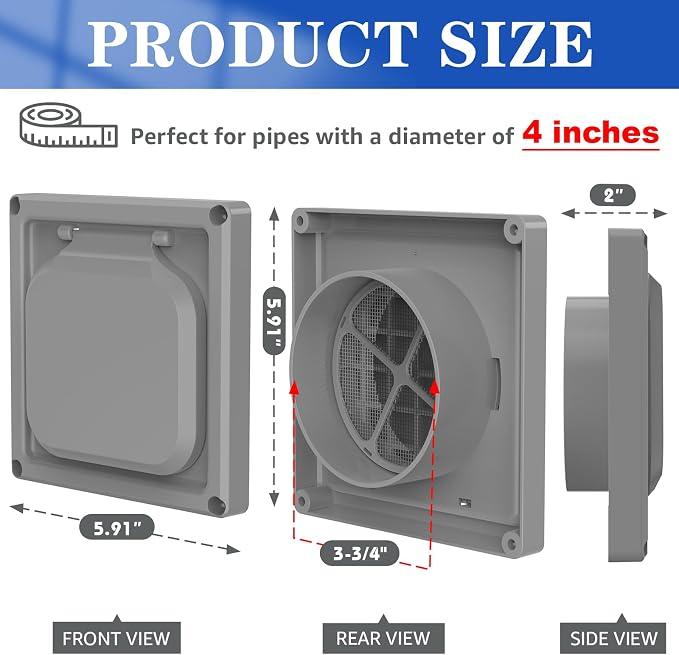 Dryer Vent Cover Outside 4 inch, Magnetic Door Design, Durable Airflow Vent - Image 2