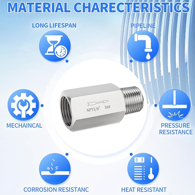 ChillWaves 304 Stainless Steel In-Line Siamese Check Valve 3/8" NPT Male x 3/8" - Image 5