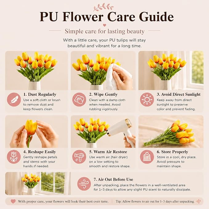 Mandy's 20pcs Artificial Sunset Tulips | 13.5 Inch Lifelike PU Tulips Faux - Image 6