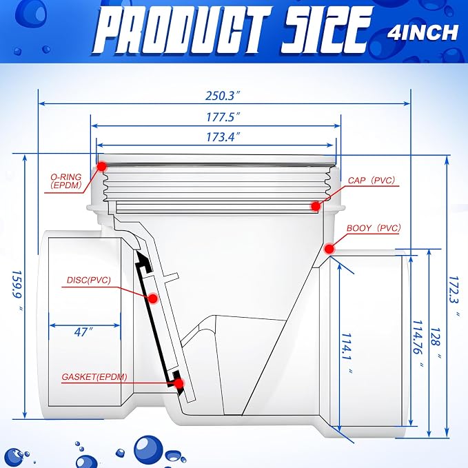 Tondiamo 4 Inch Backwater Valve Drain Backflow Preventer Valve Prevent Sewage - Image 2