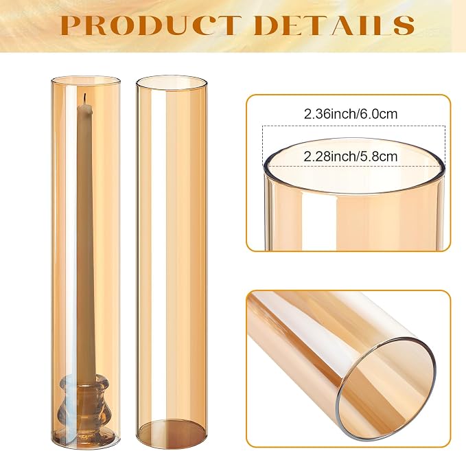 Teenyyou 12 Set Glass Hurricane Candle Holders Candlestick Bulk 12.6", Amber | - Image 3