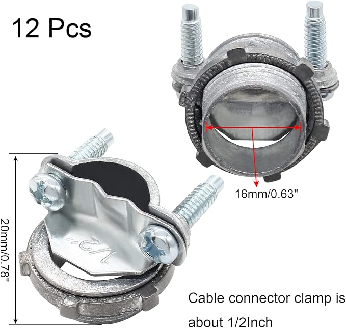 12 Pcs 1/2 Inch Clamp Type Cable Connectors, - Image 2