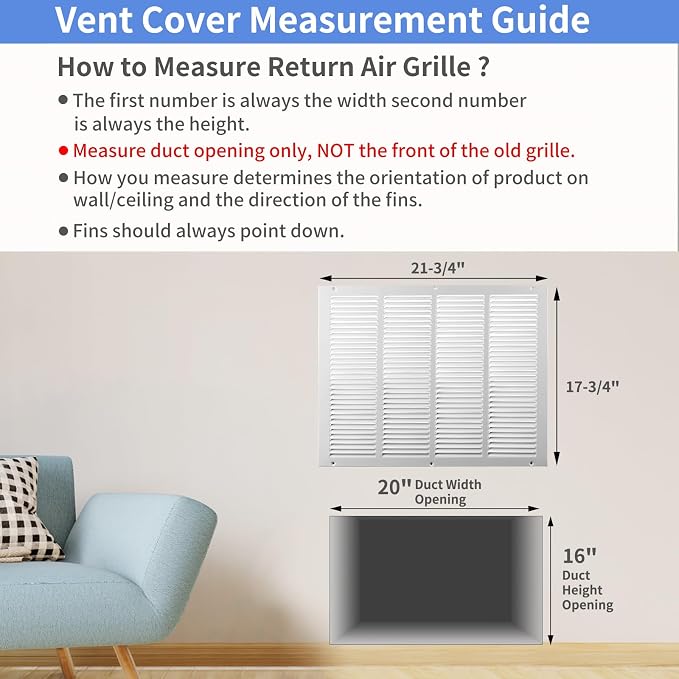 Howeall 20"W x 16"H Steel Return Air Grille, Air Return Vent Cover - Image 5