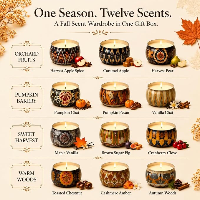 Fall Scented Candles Gift Set, 12 Pack Soy Candles - Image 2