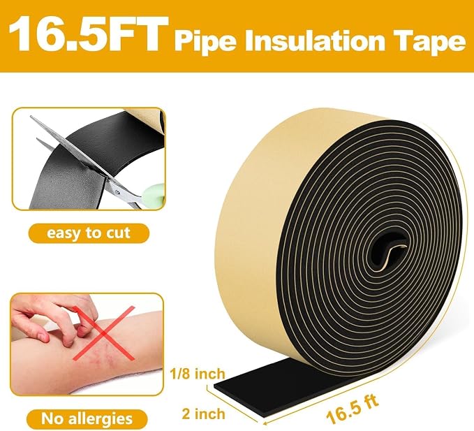 DEMEDO Pipe Insulation Tape, Pipe Wrap Insulation Foam Tape Self Adhesive - Image 2