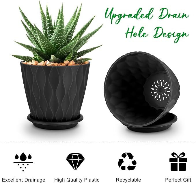 YNNICO 4 inch Plant Pots, 5 Pack Flower Pots Outdoor Indoor, Planters - Image 3