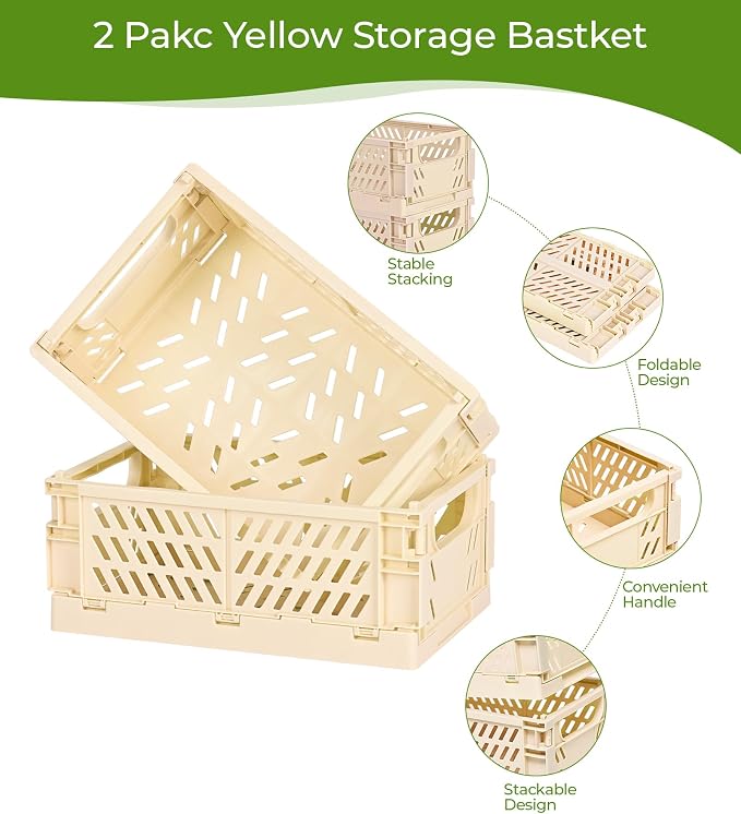 HUUSMOT 4-Pack Collapsible Plastic Storage Baskets, 9.8"x6.5"x3.8" | Pastel - Image 2