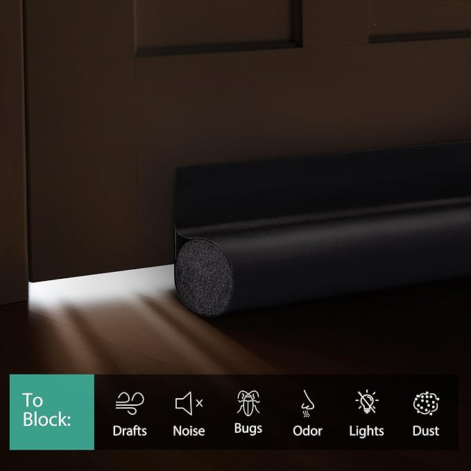 MAXTID Door Draft Stopper 36 Inch Black Adjustable Door Draft Blocker Front - Image 3